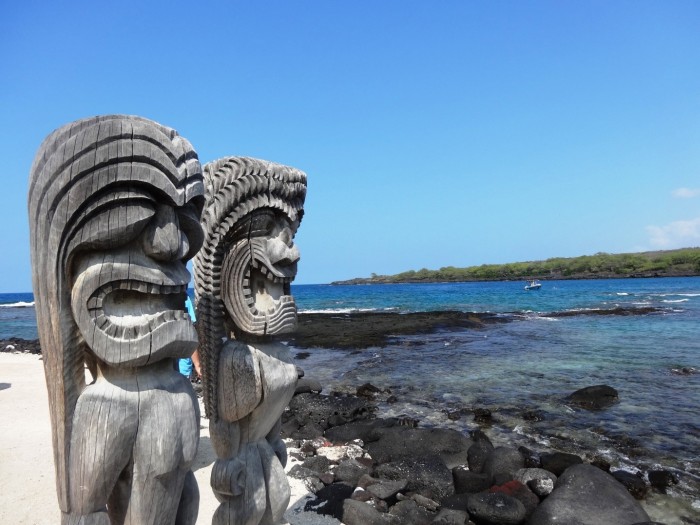 The Tiki statues are guarding over the Big Island Hawaii