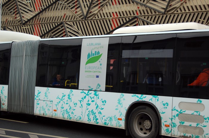 Shameless self-promotion: “European Green Capital 2016” written on one of the Ljubljana city buses
