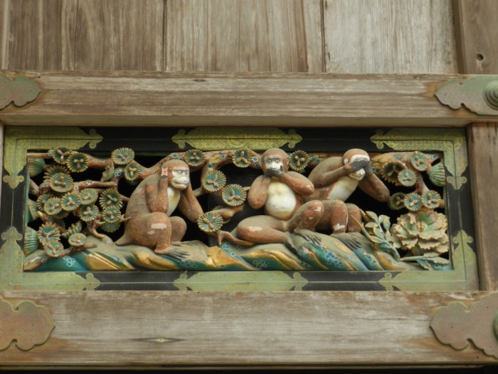 Nikko World Heritage Site in Tochigi Prefecture.  where the tree wise monkeys spread the world from. Three monkeys tell us that children should Hear no evil- Say no evil- See no evil