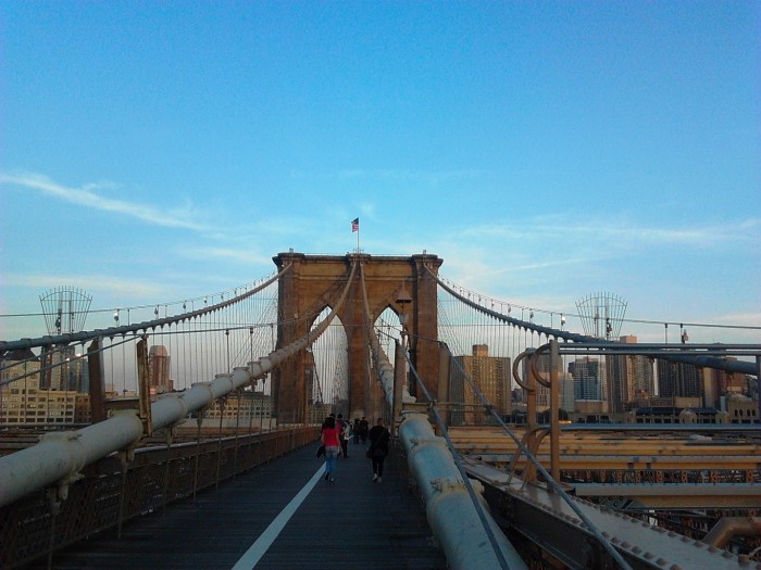 Crossing the Brooklyn Bridge New York