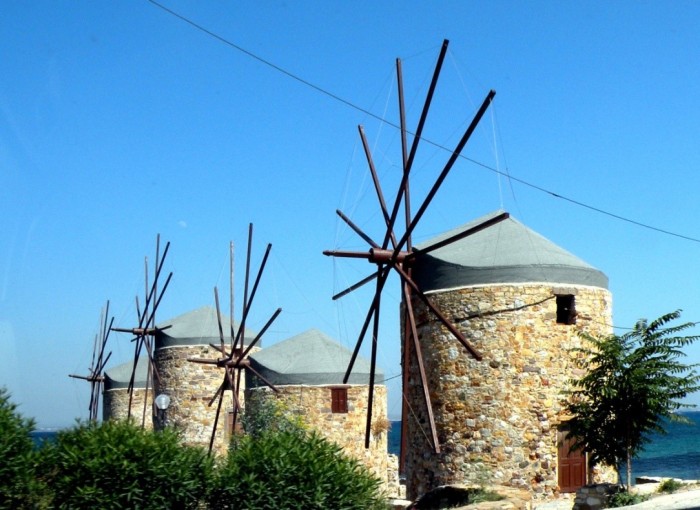 The famous stone windmills in Tampakiki - Chios island