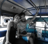 My friends Ame and Rey on the tuk tuk to Luang Prabang city