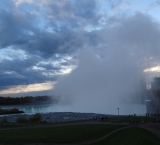 The waterfalls are so powerful that a cloud of water drops rises to the sky