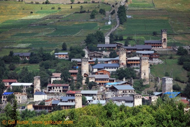 Typical Svaneti village with stone build towers (koshkebi), Ushguli