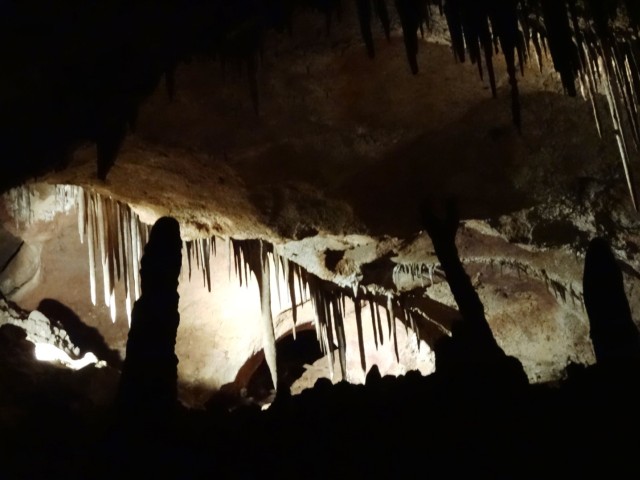 Stalagmites and stalactites inside the Cave of the Winds Colorado