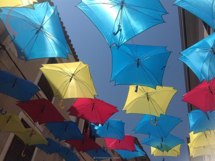 Umbrellas over the street during Summer Festival