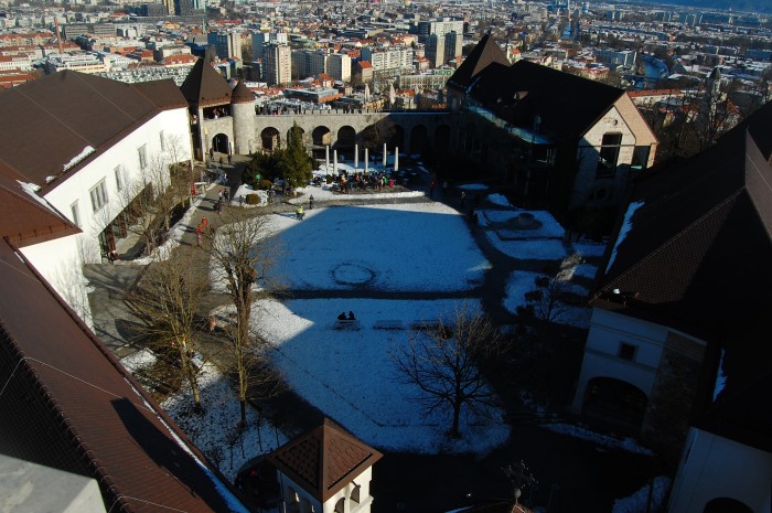 Ljubljana Castle’s courtyard as seen from The Viewing Tower
