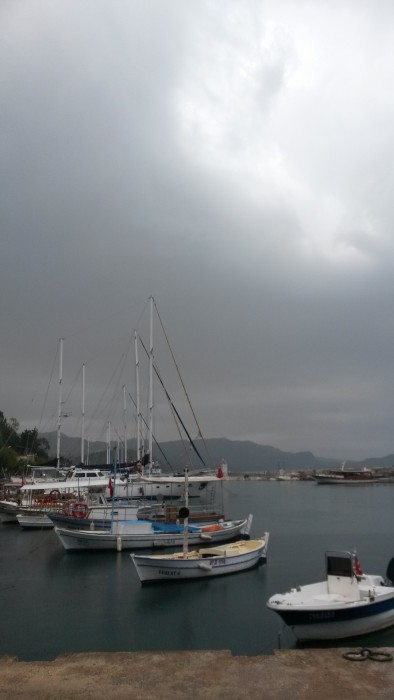 it started with rain and then became sunny. at Kaş Marina