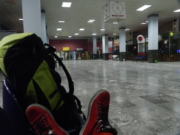 Waiting at the bus station of Prishtina in cold and exhaustion, but satisfied with a great trip I had