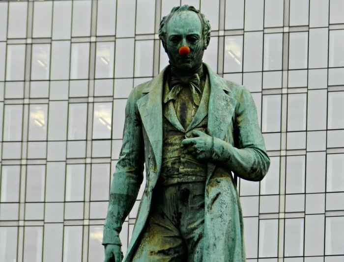 Red-Nosed Comedian? At the park by the European Union Parliament building.