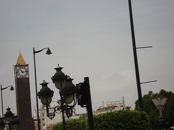 Big brown clock in the city