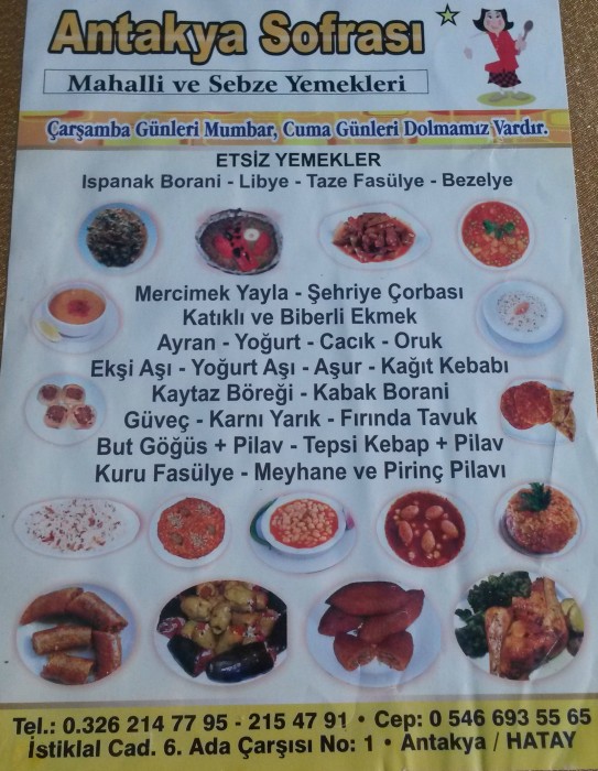 Menu at Antakya sofrası