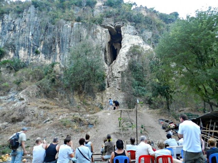 Thousands of bats pour out of the cave every evening at dusk. Mount Sampov