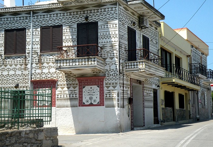 The famous facade of the house in Pyrgi